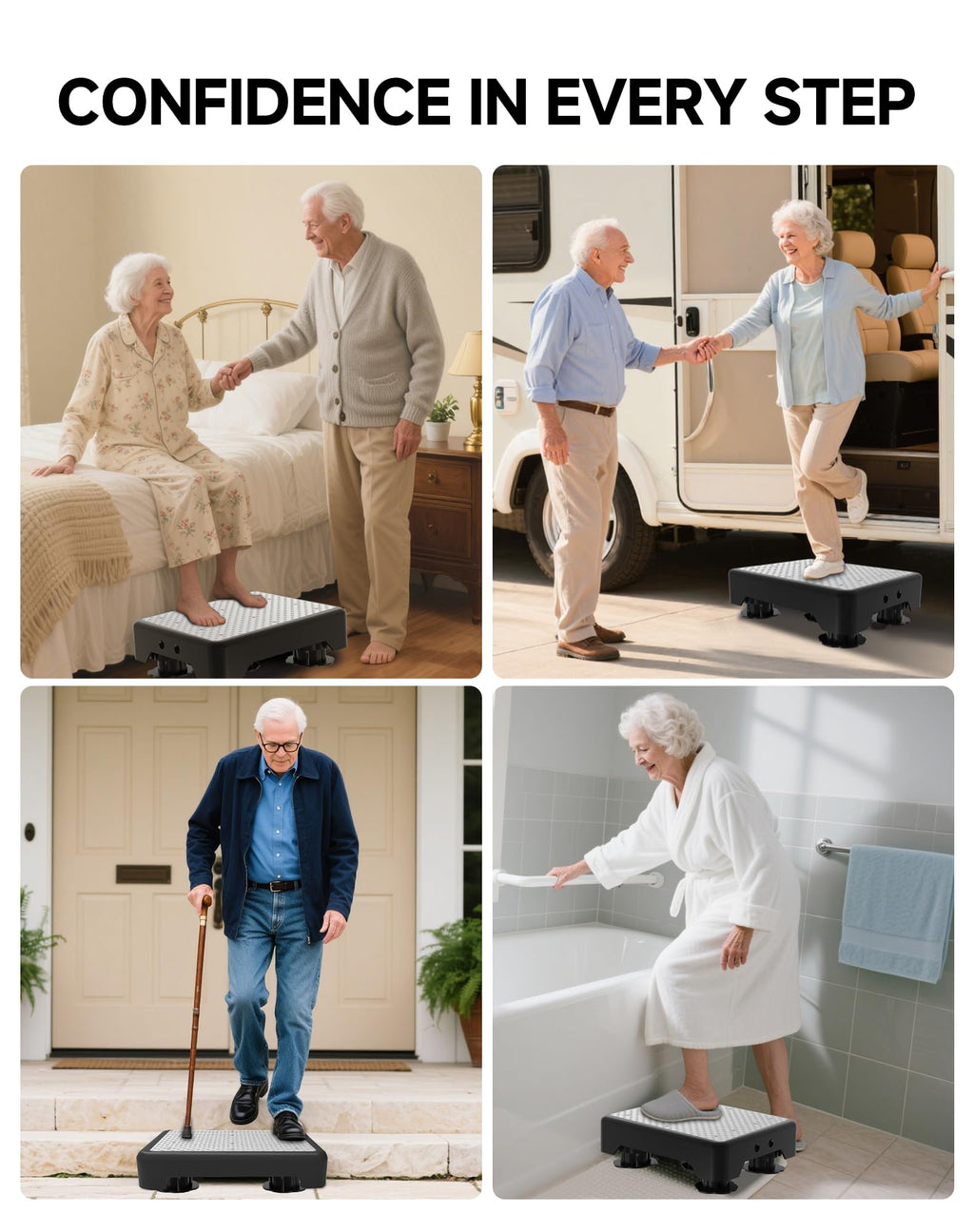 LIFTOZA Adjustable Step Stool for Adults, Noctilucent Bed Step Stools, 600 LBS Capacity Safety Step Platform, Indoor and Outdoor Steps for Seniors, Non-Slip Stepping Stool Elderly Assistance at Night