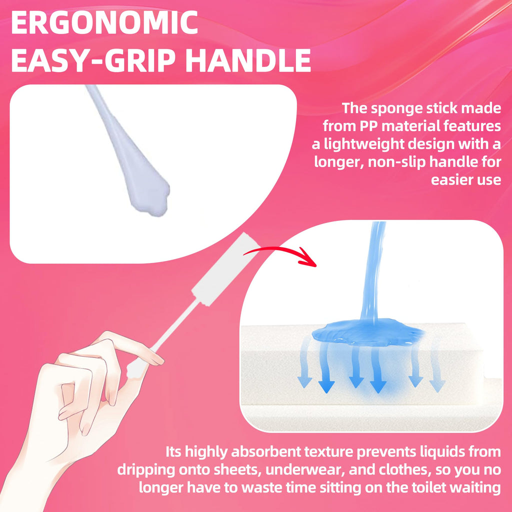 (40-Pack) Calvana White Drip Sticks for Females, Drip Stick Absorbing Sponge, Awkward Essentials, Soft and Comfortable Design, Long Handle Easy Grip, Individually Packaged