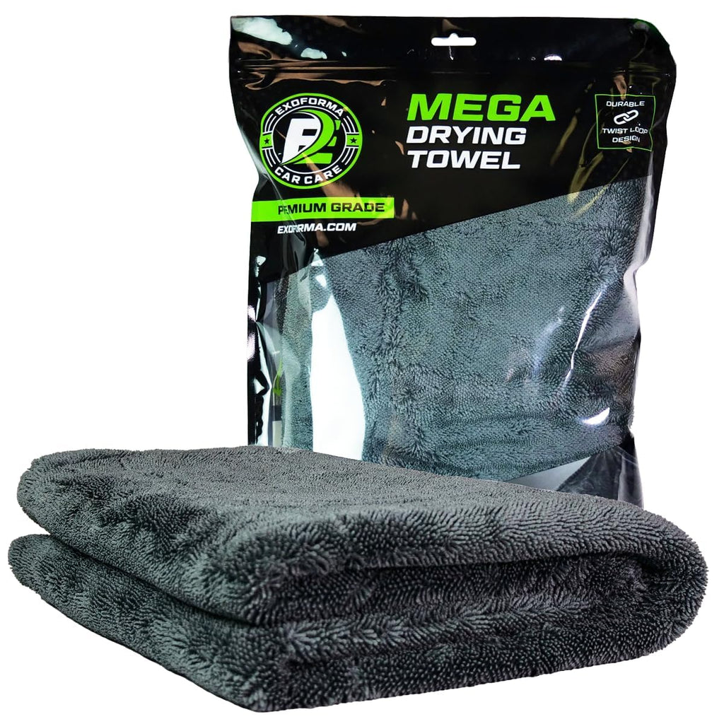 ExoForma Mega Car Drying Towel - Holds Up to 9 lbs, No Streaks, Scratches, or Water Spots | 1200 GSM Microfiber Double Twist Pile & Edgeless Design, 1 Quick & Effortless Dry - 24” x 36”