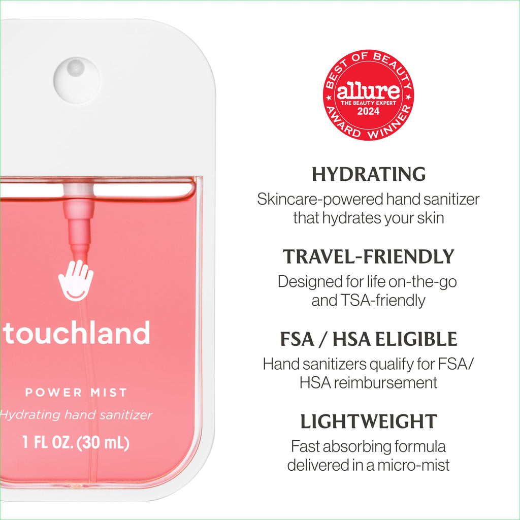 Touchland Hydrating Hand Sanitizer Spray – Fresh 5 Set (Frosted Mint, Citrus Grove, Lemon Lime, Aloe You, Wild Watermelon) – 5 x 1 FL OZ Travel Size Mists