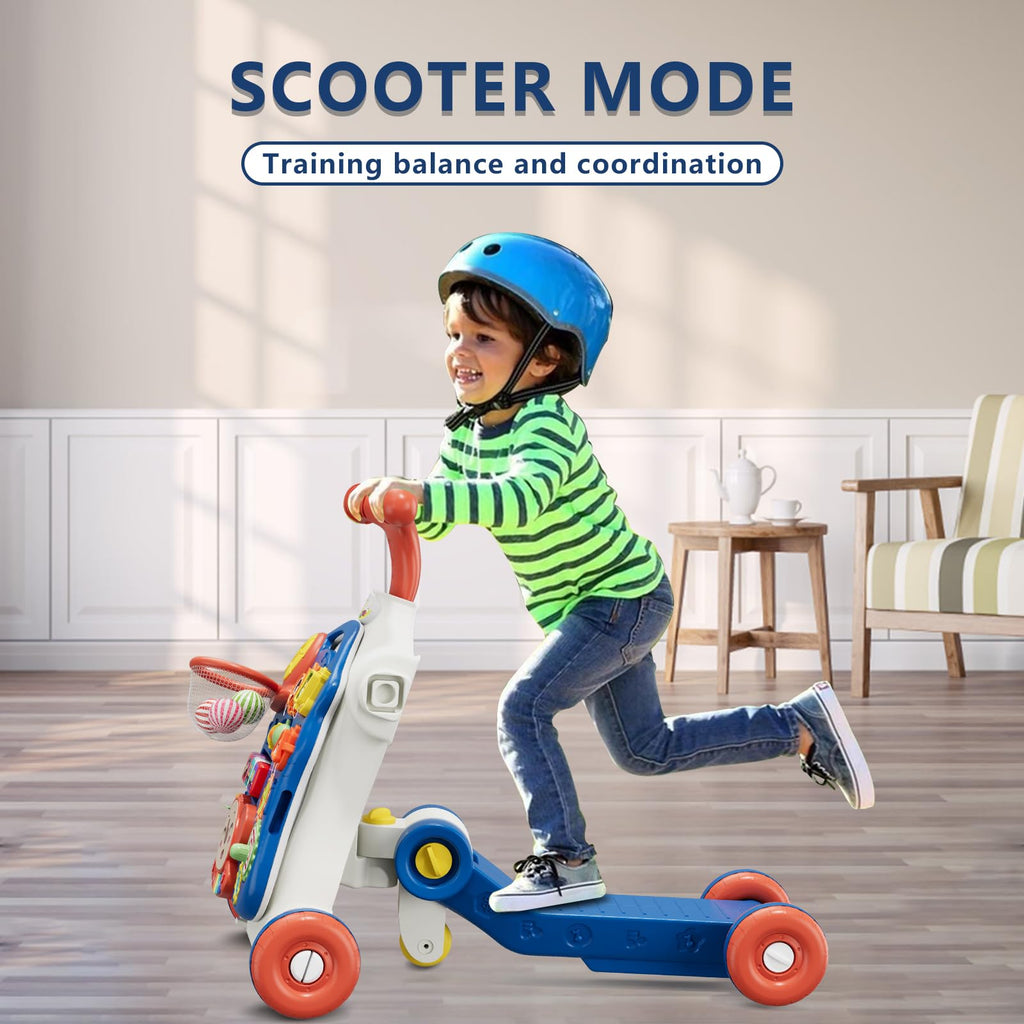 HYES 5 in 1 Baby Push Walker for Baby Boy, Activity Center Learning to Walk, Sit to Stand, Early Learning Push Toys for Infant 12 Months, Walking Toys Gift for Toddler Boys, Blue