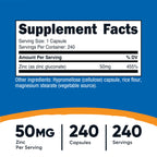 Nutricost Zinc Gluconate 240 Veggie Capsules (50mg) (3 Bottles) - Gluten Free and Non-GMO