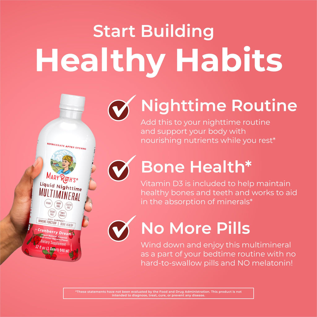 MaryRuth's Liquid Nighttime Multimineral | NO Melatonin | Bedtime Routine | Magnesium Citrate | Calcium | Zinc | Vitamin D3 | Available in 4 Flavors | Vegan | Sugar Free | Gluten Free | 32 Oz