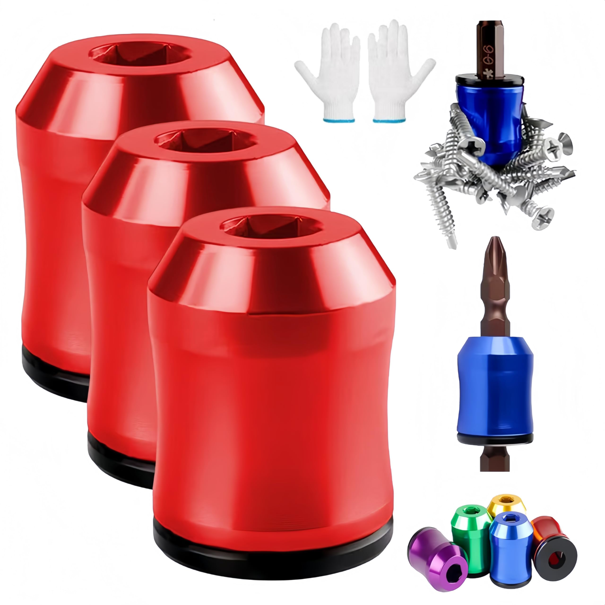 Screwdriver Head Magnetic Ring, 2026 Upgraded Magnetizer Screw Removable Household Tool Magnetic Screw holder Universal Magnetizer for Hex Screwdrivers & Power Bits (3Pcs Red)