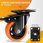 QNCZ 4" Caster Wheels, Outstanding Casters Set of 4 Heavy Duty, Silent Industrial Casters, Locking Casters Wheels for Furniture, Castor Wheels for Cart, Workbench.