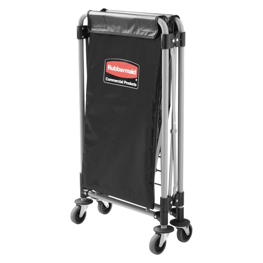 Rubbermaid Commercial Products, Collapsible X Cart, Black, Steel 4 Bushel Bin, Commercial Laundry Cart with Wheels for Hotel/Nursing Home/Home/College Easily Move Laundry/Supplies/Groceries