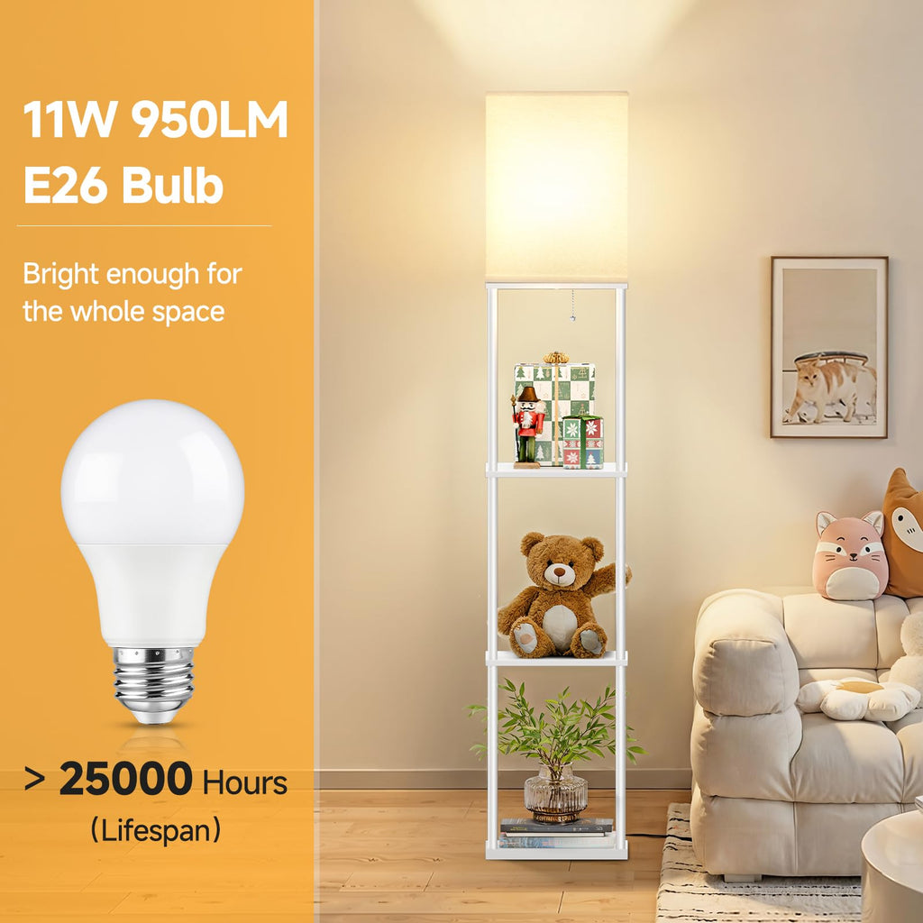 SHINE HAI Floor Lamps with Shelves for Living Room, 3-Tier Square Modern Standing Lamp with 3CCT Bulb, 11W 950LM Brightness, Tall Shelf Lamp for Bedroom, Office, Bookshelf & Display Organizer