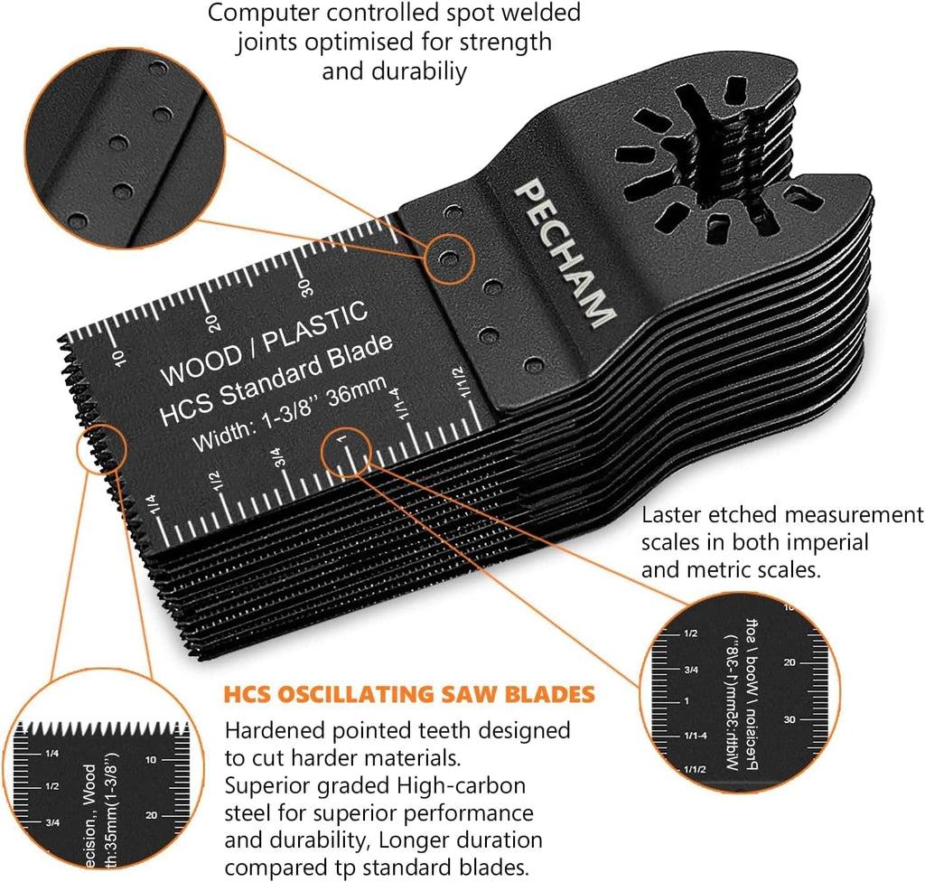PECHAM 24PCS Universal Wood Metal Oscillating Multitool Quick Release Saw Blades Fit Porter Cable Black & Decker Rockwell Ridgid Ryobi Milwaukee Chicago Craftsman