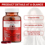 HealthBest High Potency Gentle Iron Capsules 19mg |Slow Release Iron for Faster Absorption, Non-Constipating| Vitamin C, B12, Folate Zinc & Selenium for Anemia, Hemoglobin & Immune Support |60 Count