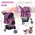 BestPet 3Wheels Pet Dog Stroller for Folding Lightweight Cat Travel Stroller with Cup Holder,Purple