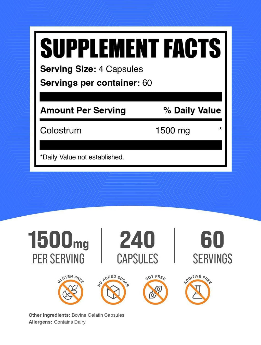 BulkSupplements.com Colostrum Capsules - Colostrum Supplement, from Bovine Colostrum - Gluten Free, 240 Capsules (Pack of 1)