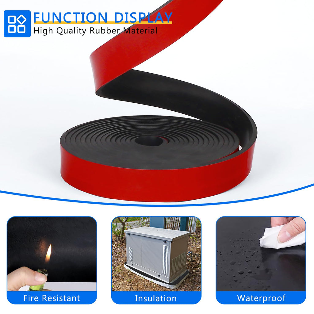 WochiTV Adhesive Solid Rubber Strips, 5" Wide x 1/4" Thick x 60" Long Self Stick Black Neoprene Rubber Rolls Perfect for DIY Insulation Cushion Gasket, Sealing, Liner, Weather Striping