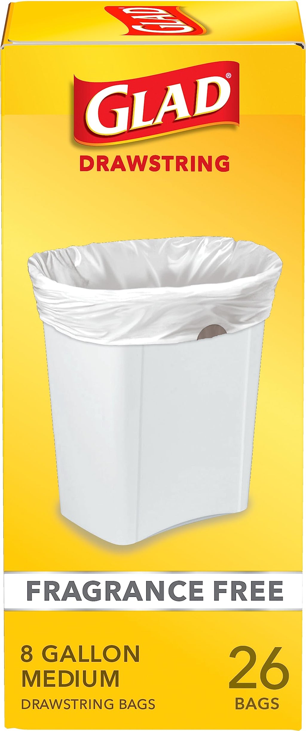Glad Medium Trash Bags, 8 Gallon, Fragrance Free Garbage Bags with Drawstring, 80 Count
