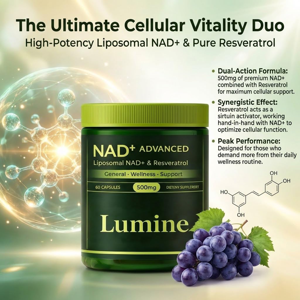 Louma Lumine Organics NAD+ Supplement with Resveratrol and Quercetin - Liposomal Delivery Capsules Daily, Vitality Support, 60 Capsules.
