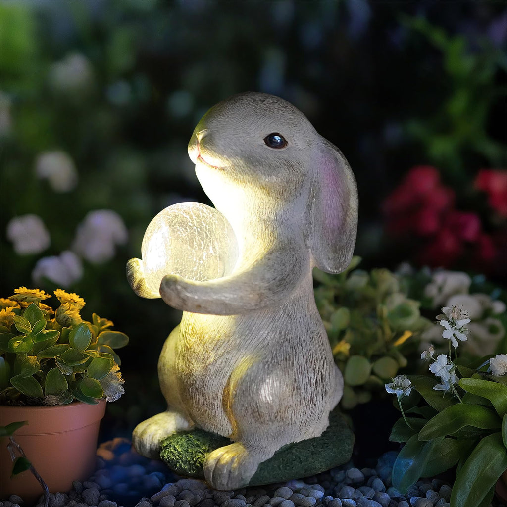 Solar Rabbit Garden Statue Outdoor Decor, Bunny Figurines with Solar Lights, Yard Decorations for Patio Balcony Yard Lawn Ornament - Unique Birthday Easter Housewarming Gifts for Women, Mom, Grandma