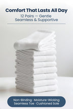 Special Essentials Diabetic Socks for Men & Women – 12 Pairs of Non-Binding Extra Wide Top Cotton Neuropathy Socks – Crew Length, White, 9-11