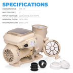 XtremepowerUS 1.5 HP Variable Speed Swimming Pool Pump 230V, In-Ground Pool, 6,660 GPH High Performance Max 1.75HP with Adapter Fitting Set (Inlet Fitting 1.5" / 2")