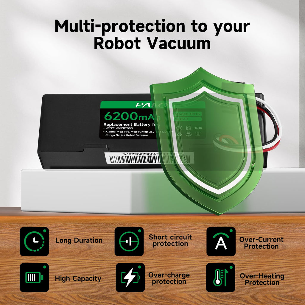 Palowextra 6200mAh Replacement Battery for Wyze WVCR200S Robot Vacuum, for Xiaomi STYTJ02YM, for Xiaomi Mop Pro/Mop P/Mop 2S Robot Vacuum