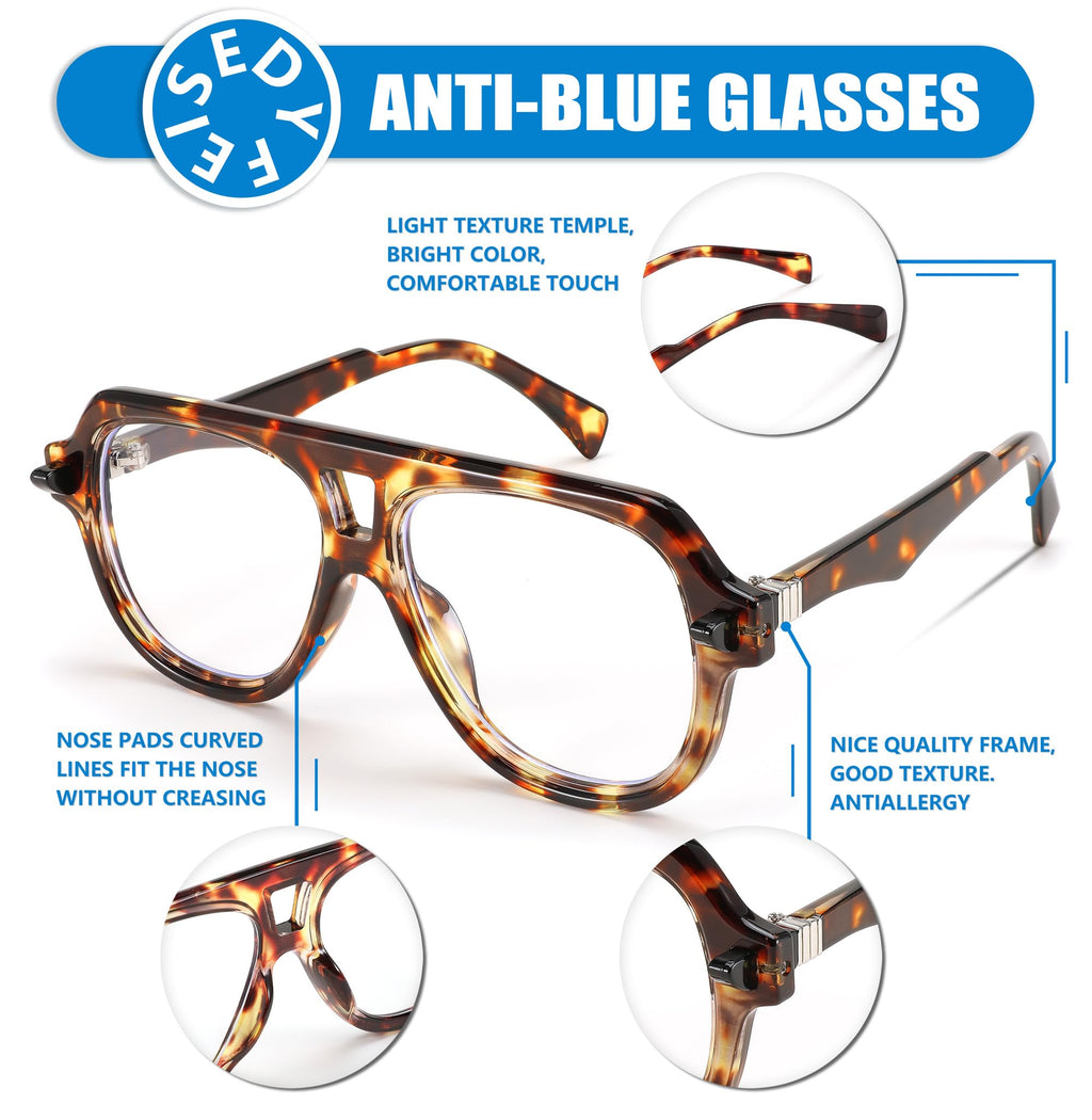 FEISEDY Aviator Frame Glasses for Women Men Blue Light Blocking Glasses Anti Glare Computer Eyeglasses B0039