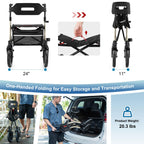 MAXWALK Walkers for Seniors, Rollator Walker with Seat, 12" Big Rubber Wheels All Terrain Rollator Walker with Backrest, Built-in Cable, Cup Holder, Foldable and Height Adjustment for Seniors, Gold