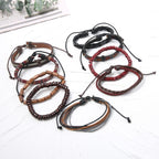 HZMAN Handmade Hemp Cords Wood Beads Leather Bracelets for Men Women