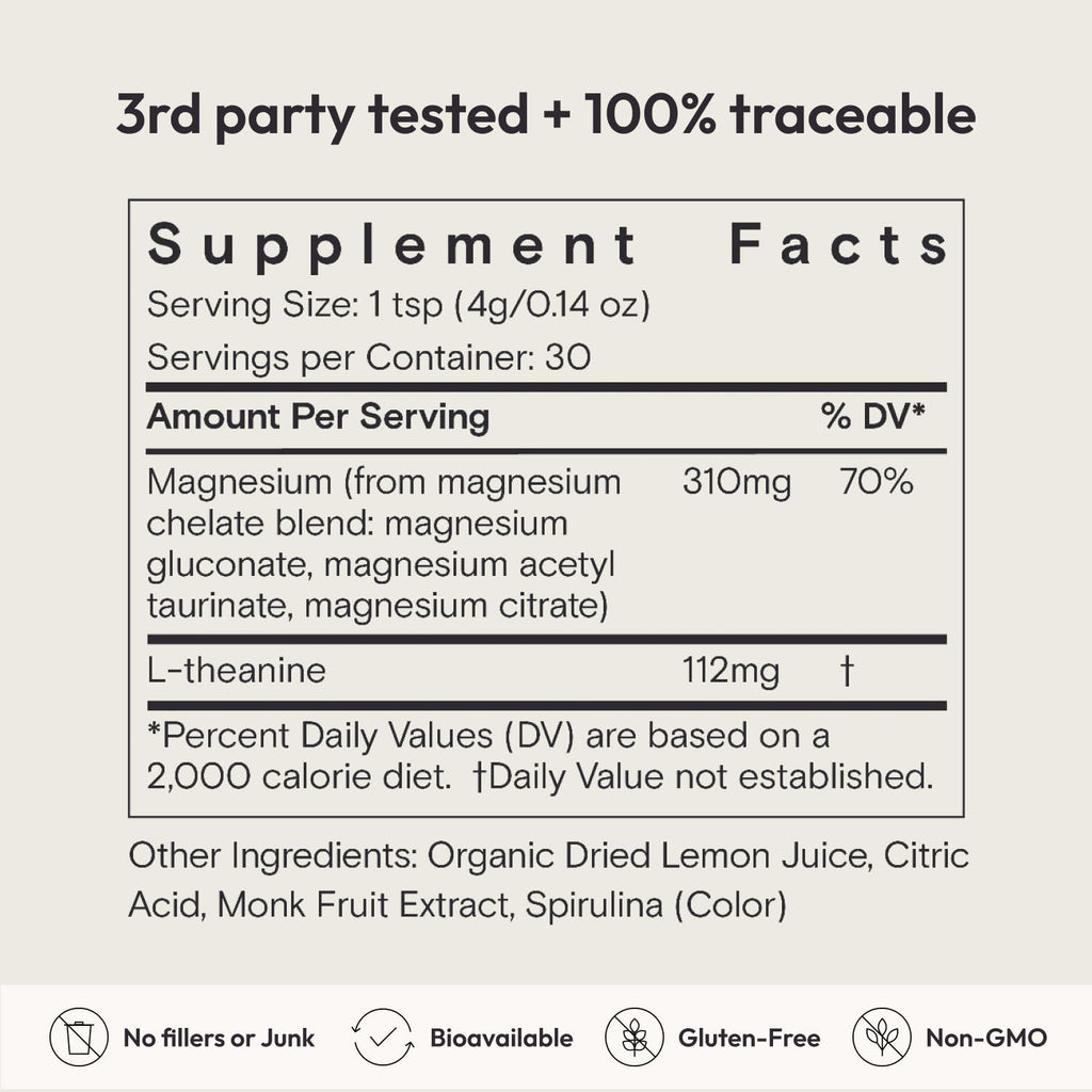 Moon Juice Magnesi-Om Magnesium Powder Supplement - Chelated Magnesium Complex + L-Theanine Blend for Rest, Relaxation & Regularity - Vegan, Non-GMO & No Sugar, Blue Lemon, 4.2 oz, 30 Servings