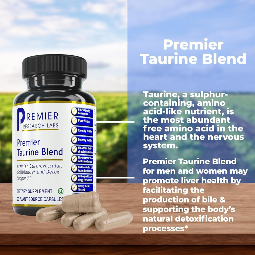 Premier Research Labs Taurine Blend - Amino Acid Supplement for Liver, Gallbladder, Brain & Heart Health, for Women & Men - 90 Vegetarian Capsules