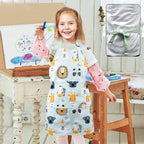 Pipoobear Kids Apron for Boys and Girls Aged 3-6, Toddler Aprons with Pocket Adjustable Strap, 100% Cotton Blue Chef Outfit for Kitchen Cooking Baking Painting and Craft