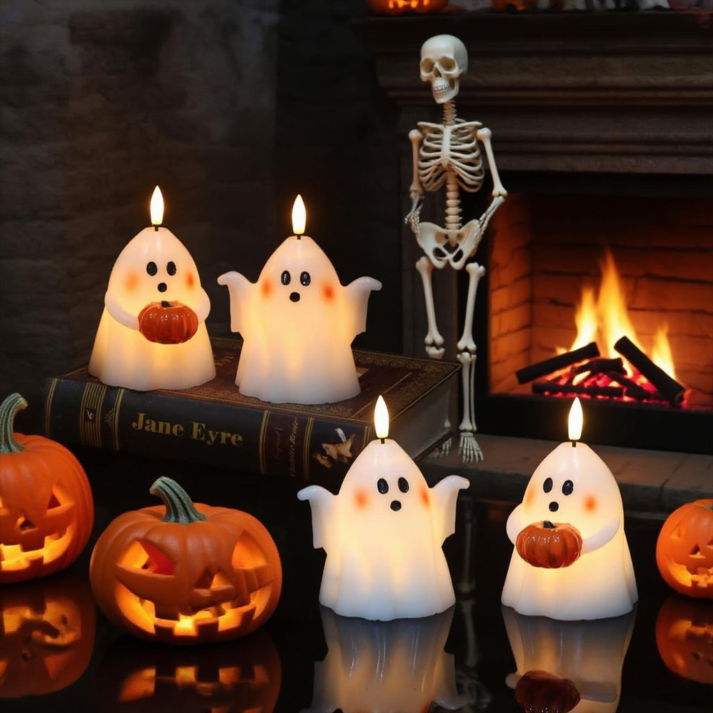 Wondise Halloween Flameless Candles with 6hrs Timer Spooky Ghost