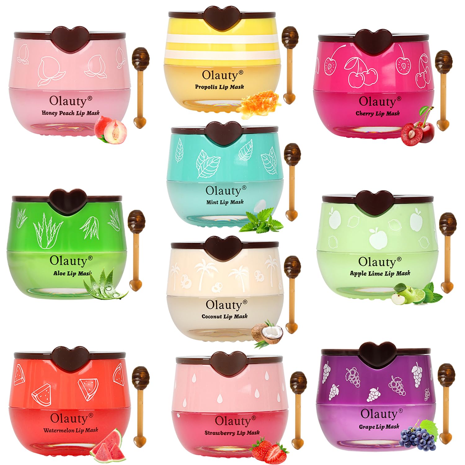 10 PCS Bee Lip Balm Honey Pot, Strawberry, Watermelon, Apple Lime, Cherry, Mint, Coconut, Aloe, Grapes & Peach Flavors, Honey Lip Balm Bulk, Moisturizing Lip Mask Overnight, Mothers Day Gifts