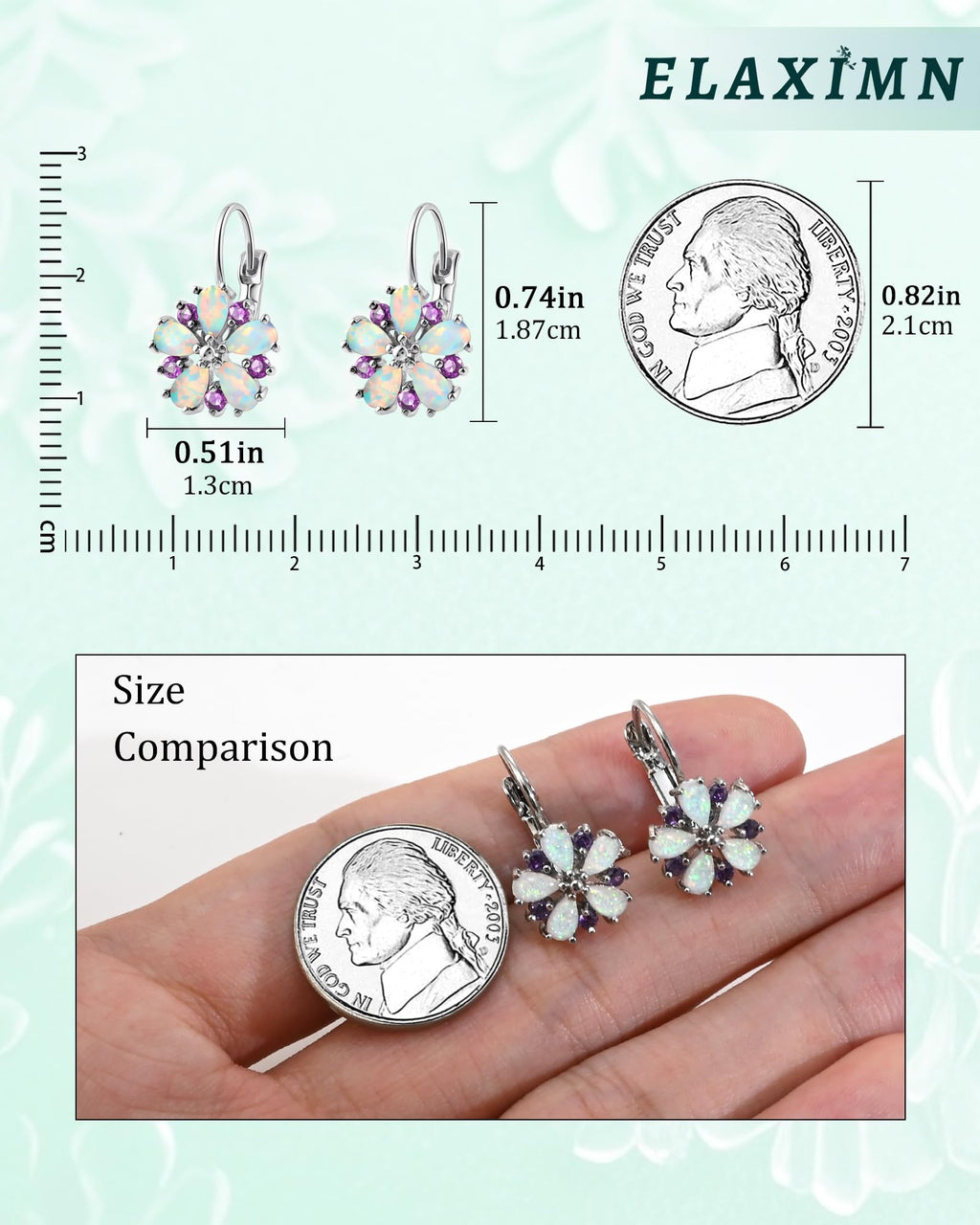 Elaximn Vintage Silver Flower Opal Earrings