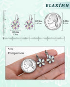 Elaximn Vintage Silver Flower Opal Earrings