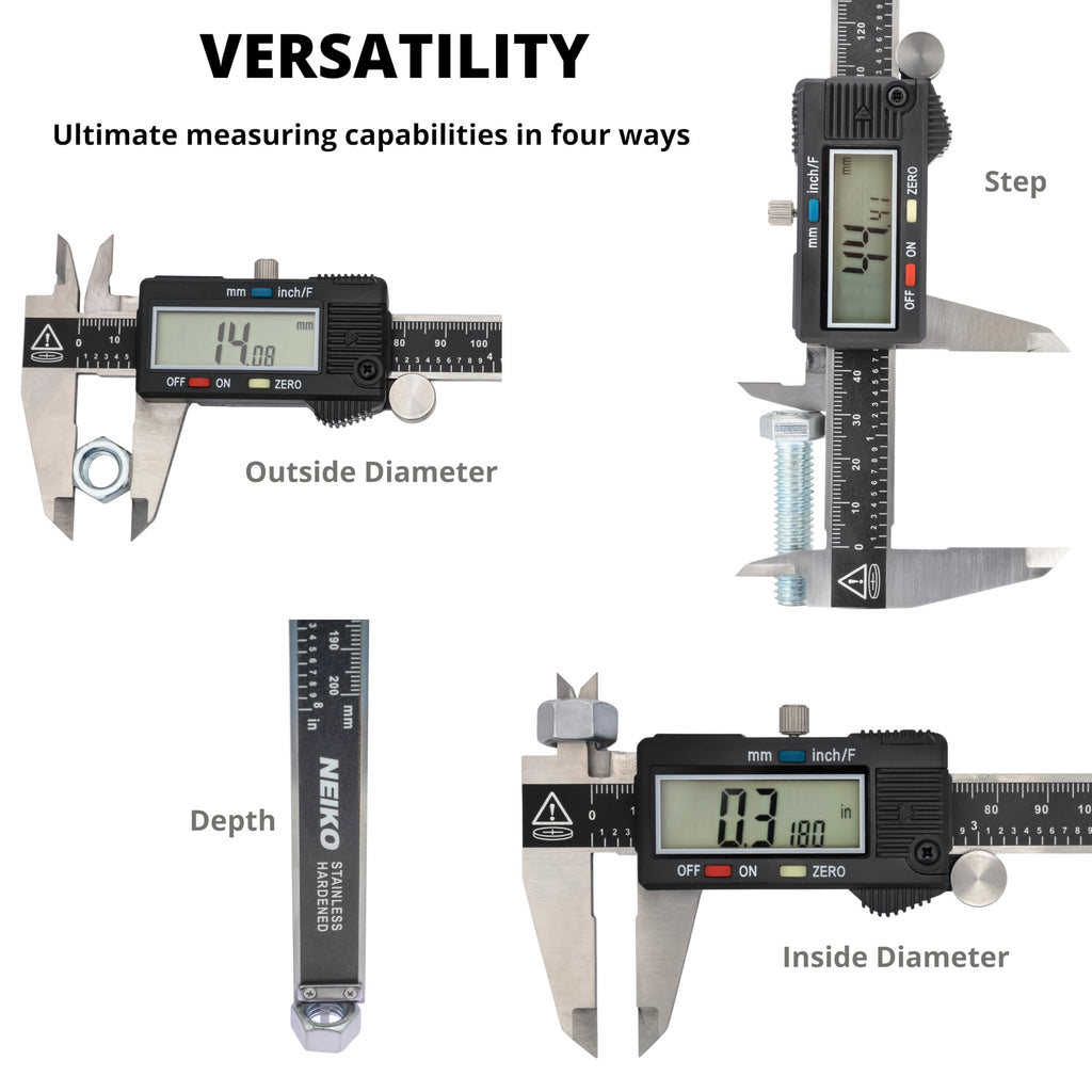 NEIKO 01407A Electronic Digital Caliper Measuring Tool, 0-6 Inches Stainless Steel Construction with Large LCD Screen Quick Change Button for Inch Fraction Millimeter Conversions, Digital Caliper
