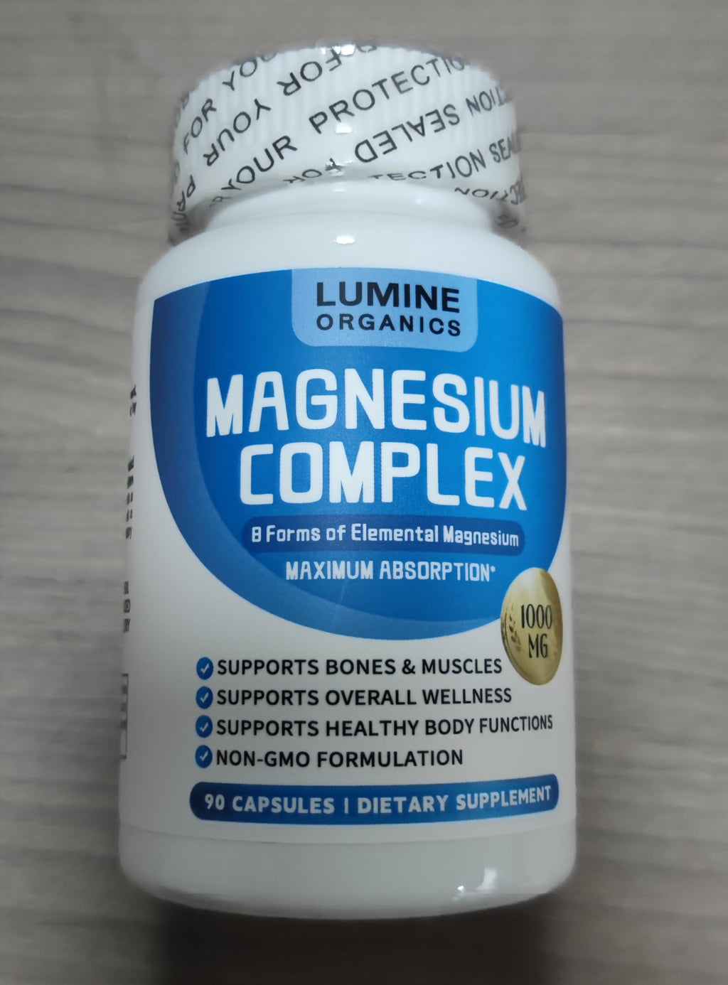 1PCSLumine Organics Magnesium Complex Supplement 1000mg - Advanced 8-in-1 Magnesium Blend - Glycinate, Citrate, Malate, Taurate etc.– High Absorption Formula – Non-GMO, 90 Capsules (1B)