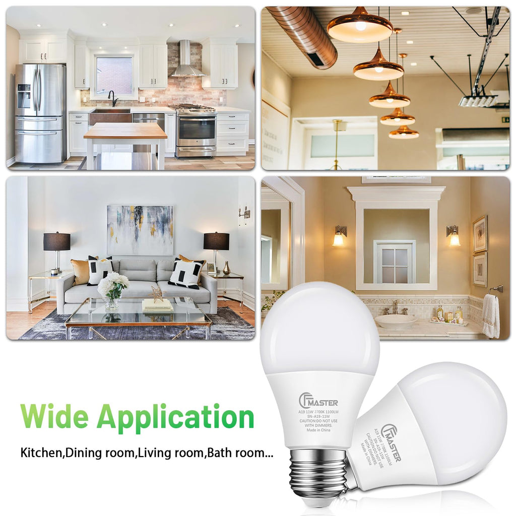 JIANGSILING A19 LED Light Bulb, 75W Equivalent LED Bulb, 11W 2700K Warm White, 1100 Lumens, Non-Dimmable Light Bulbs, CRI 85+, No Flicker E26 Base Bulbs for Home Office, 24-Pack