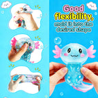 2 Pcs Axolotl Squishy Stress Relief Toy, Stretchy Axolotls Stress Soft Squeeze Sensory Fidget Toys for Kids Adults, Cute Axolotls Squishies Party Favors Classroom (BluePink)