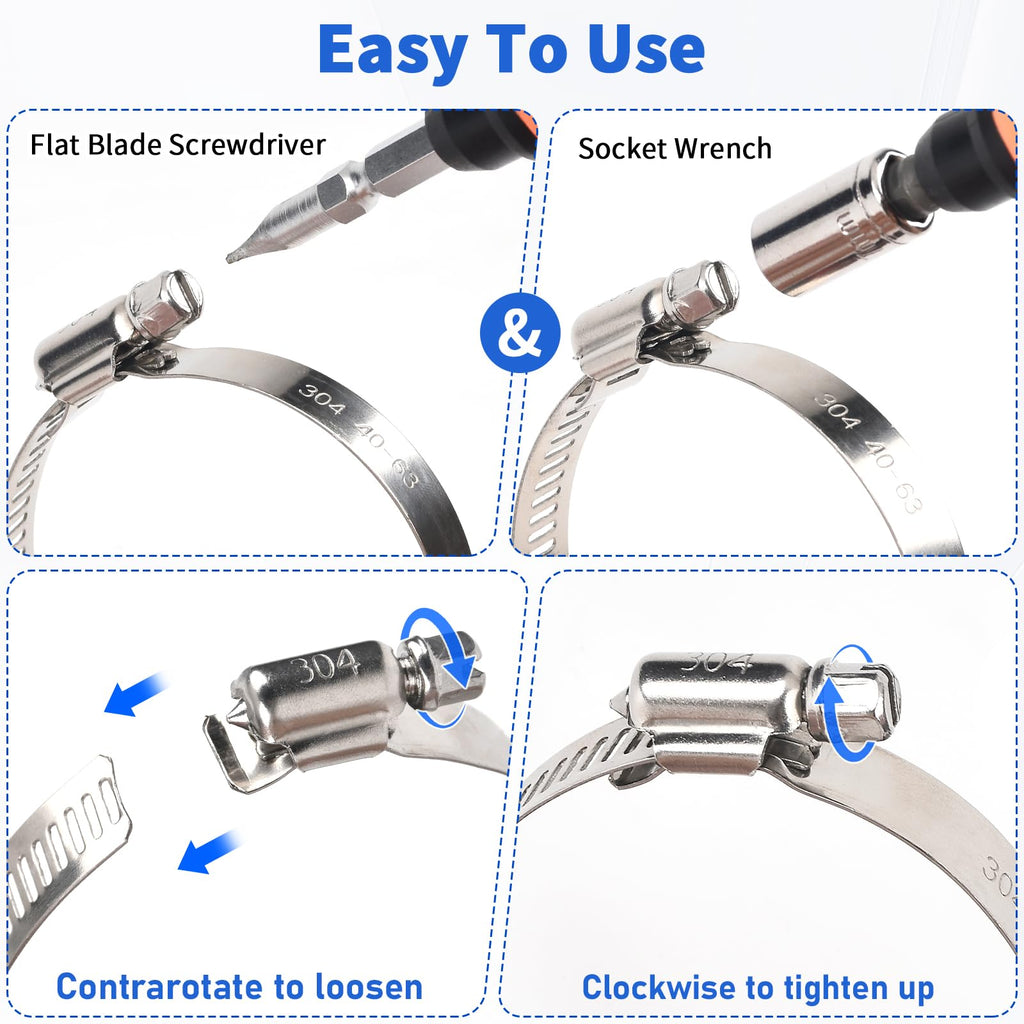 8 Inch Hose Clamp, 10 Pack Stainless Steel Clamps for 7 Inch to 8 Inch Hose Pipe, Adjustable Large Worm Gear Clamps for Air Ducting, Dryer Vent Hose, Plumbing, Automotive, Mechanical
