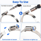 8 Inch Hose Clamp, 10 Pack Stainless Steel Clamps for 7 Inch to 8 Inch Hose Pipe, Adjustable Large Worm Gear Clamps for Air Ducting, Dryer Vent Hose, Plumbing, Automotive, Mechanical