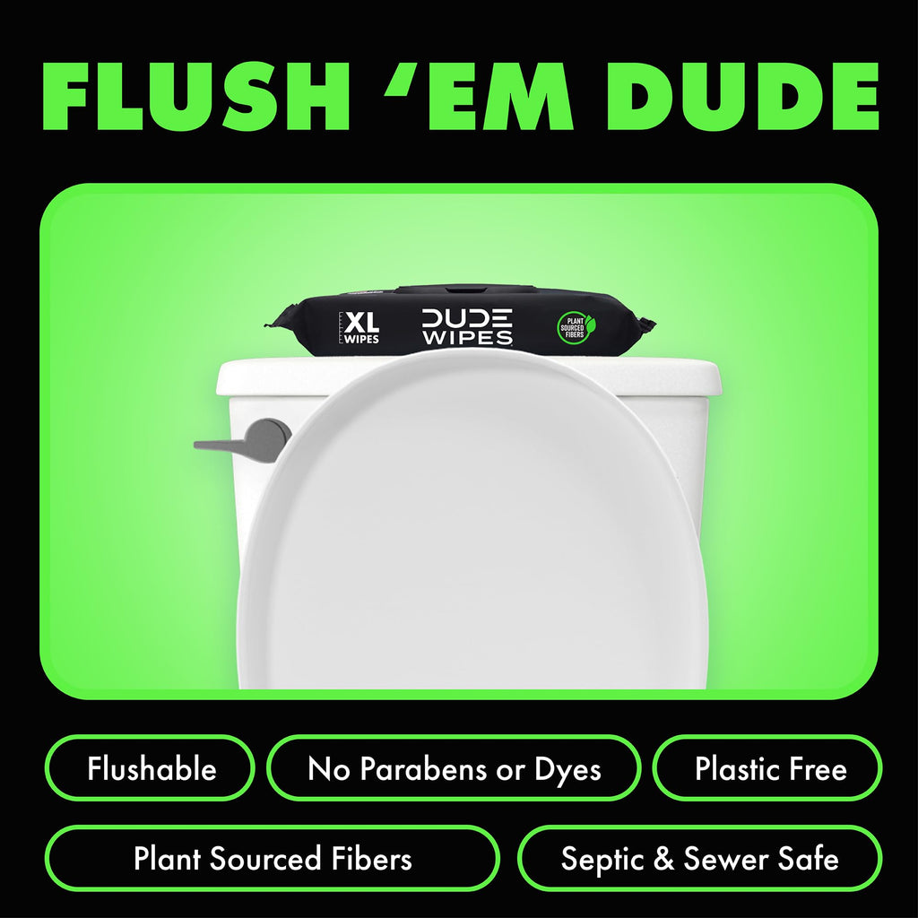 DUDE Wipes Herbal Relief Flushable Wipes - Extra-Large Adult Wet Wipes - 12 Pack (144 Count) - Infused with Soothing Witch Hazel, Geranium Essential Oils, Vitamin E, and Aloe - Septic and Sewer Safe