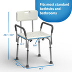 Medline Shower Chair Seat with Padded Armrests and Back | Heavy Duty Shower Chair for Bathtub | Slip Resistant Shower Seat with Adjustable Height | Shower Chair for Inside Shower with 350 lb Capacity