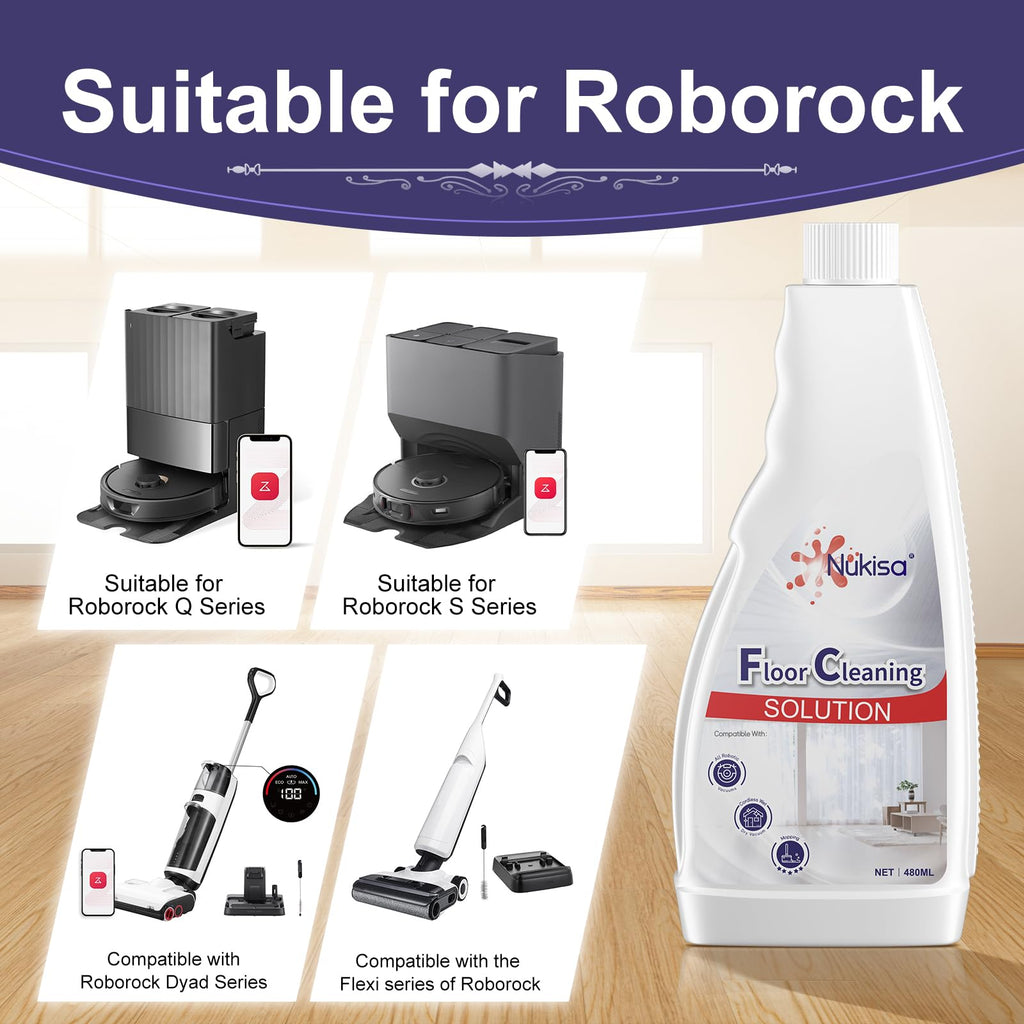 Nukisa Sweet Orange Scent Floor Cleaning Solution Compatible With Roborock Robot Vacuum And Mop Cleaner， Deep Cleans For Multiple Hard Floors, Suitable With All Robot Vacuums With Mopping (1 Bottle)