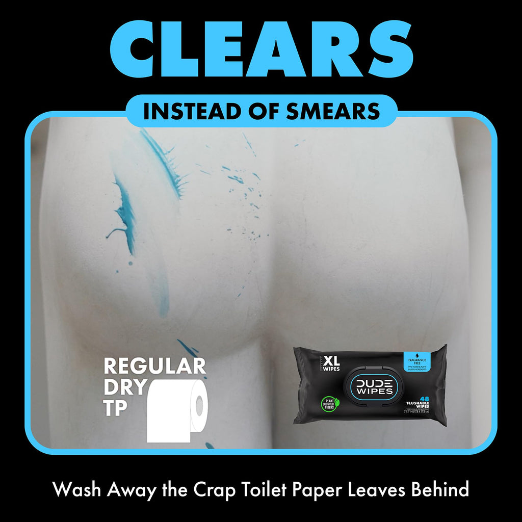 DUDE Wipes - Flushable Wipes Travel Package, Extra Large - Unscented - with Vitamin E & Aloe - Septic and Sewer Safe, 18 Count (Pack of 72)
