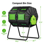 Compost Tumbler, Easy Assemble & Efficient Outdoor Compost Bin, 45 Gallon/170 Liter Large Dual Chamber Rotating Composter for Garden, Kitchen, and Yard Waste, Green Door