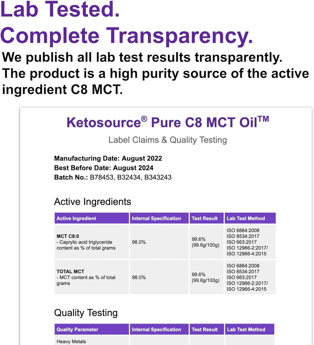 Ketosource Premium Pure C8 MCT Oil | Boosts Ketones 3X More Than Other MCTs | Highest 99.8% Purity | Supports Keto Nutrition & Fasting | BPA-Free Bottle (17.6oz) | Vegan Friendly & Gluten Free