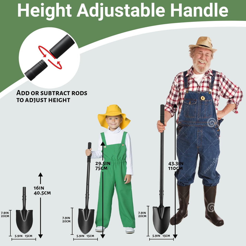 Small Round Point Digging Shovels, Garden Spade Shovel Beach Shovels with 43.3in Handle,Heavy Duty Portable Metal Shovel for Gardening Camping Trenching Digging Landscaping,Off-Road Use, Black