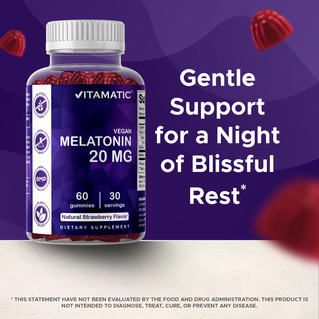 Vitamatic Melatonin 20mg Gummies for Adults, 30 Servings - 60 Count - Non-Habit Forming Supplement (Pack of 2)