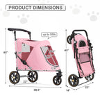 MoNiBloom Pet Stroller for Large Dogs or Multiple Dogs Cats with Adjustable Handle, 3-Wheels Dual Entry Portable Dog Carting Easy Folding Pet Wagon Double Dog Stroller up to 55 lbs, Pink