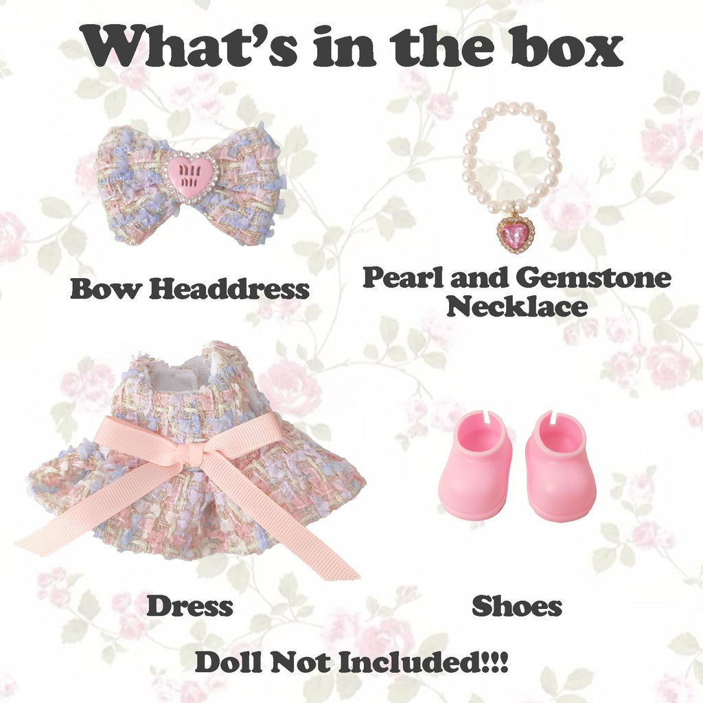 Clothes Compatible with LABUBU Doll - 4PCS Sweet Pastel Set, 17cm Doll Clothes Designer Outfit for Fairy Tales Theme, Cute Stylish Accessories for Labubu, No Doll (Cotton Candy Princess)