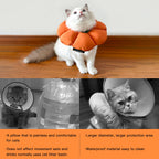 Cat Cone Collar,Cute Waterproof Recovery Collar,Anti-Bite Lick Wound Healing Safety Elizabethan e Collar for Cats,Orange Pumpkin Cat Halloween Costume