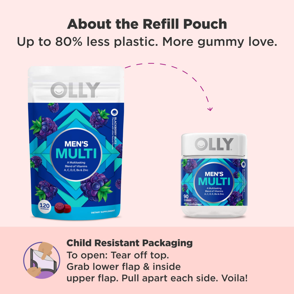 OLLY Men's Multivitamin Gummy, Immune Support, Vitamins A, C, D, E, B, Lycopene, Zinc, BlackBerry, 60 Day Supply - 120 Count